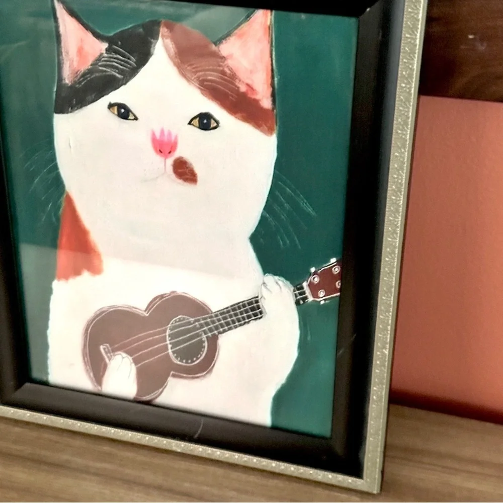 Guitar Playing Cat Canvas Art Print Music Kitty Framed Wall Art Wall Hanging Art